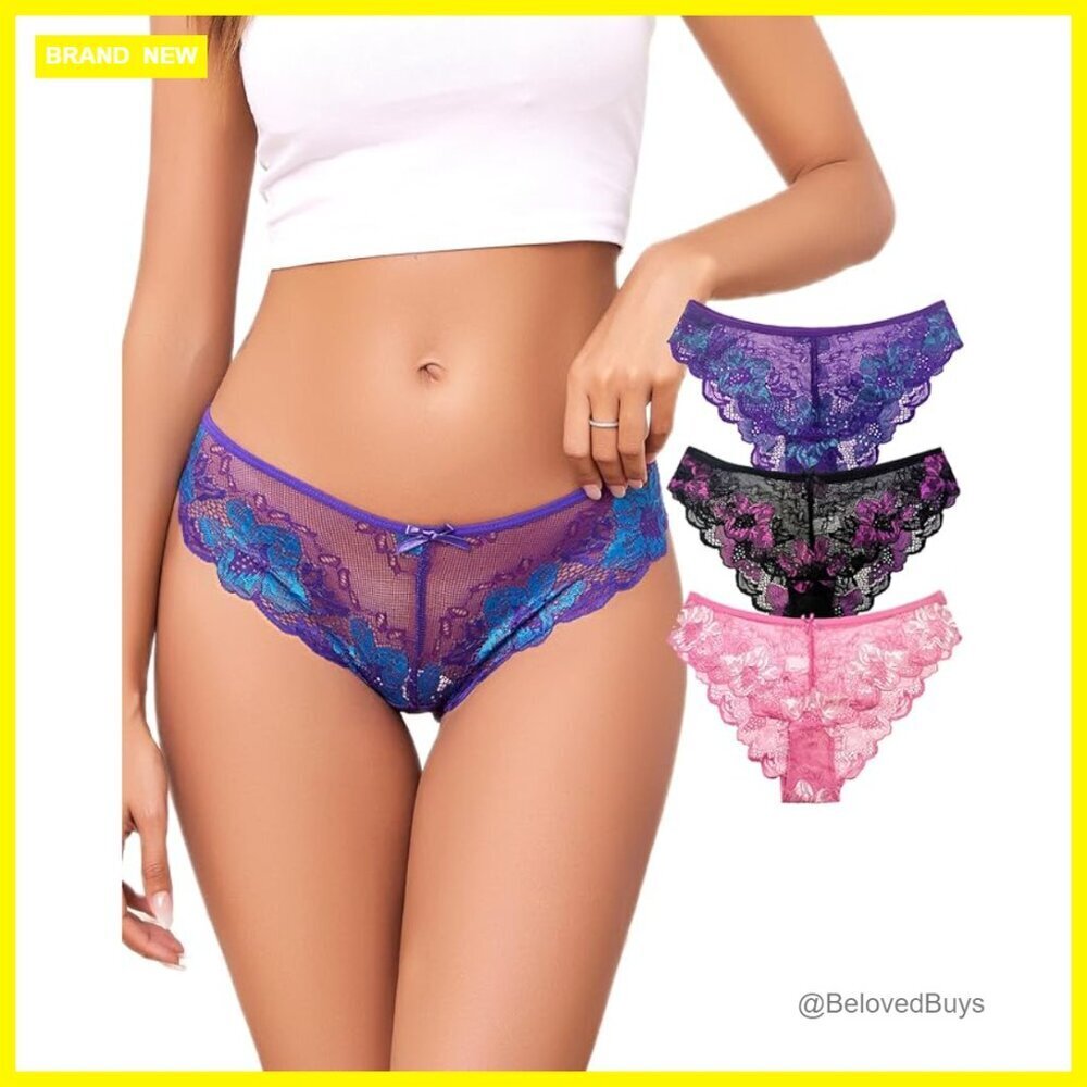 Seamless Lace Bikini Panties Low Rise Breathable Women's Underwear Large